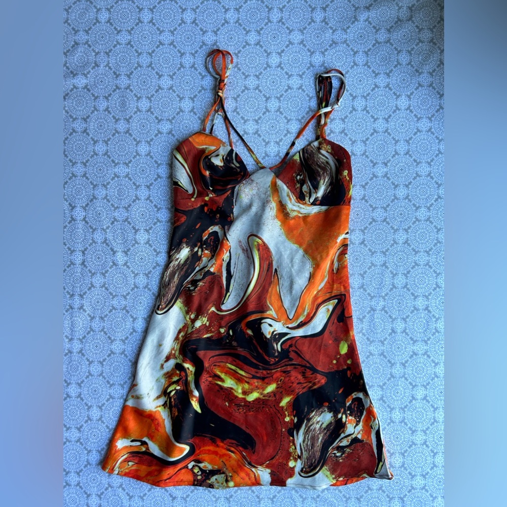 Woman Strappy Satin marble Dress